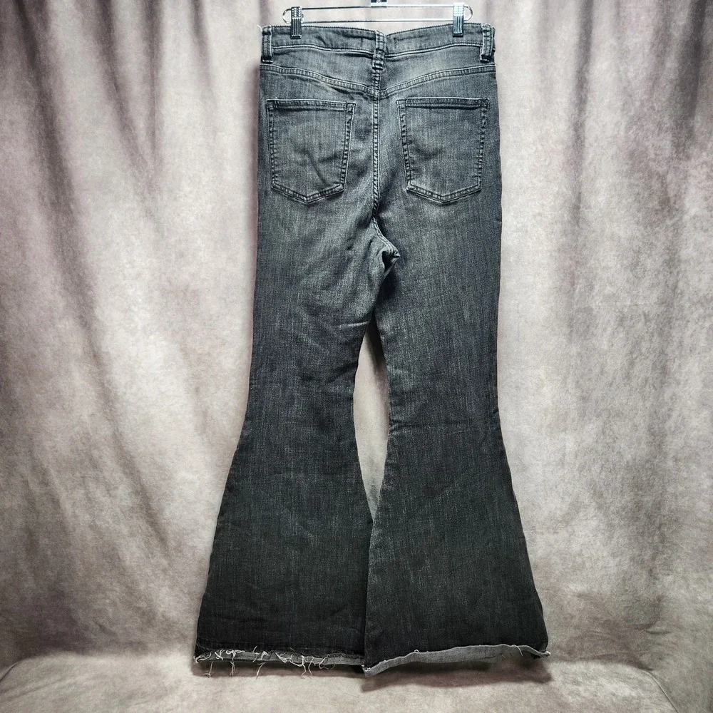 Free People We The Free Just Float On Flare Jeans Black High Rise Button Fly 32